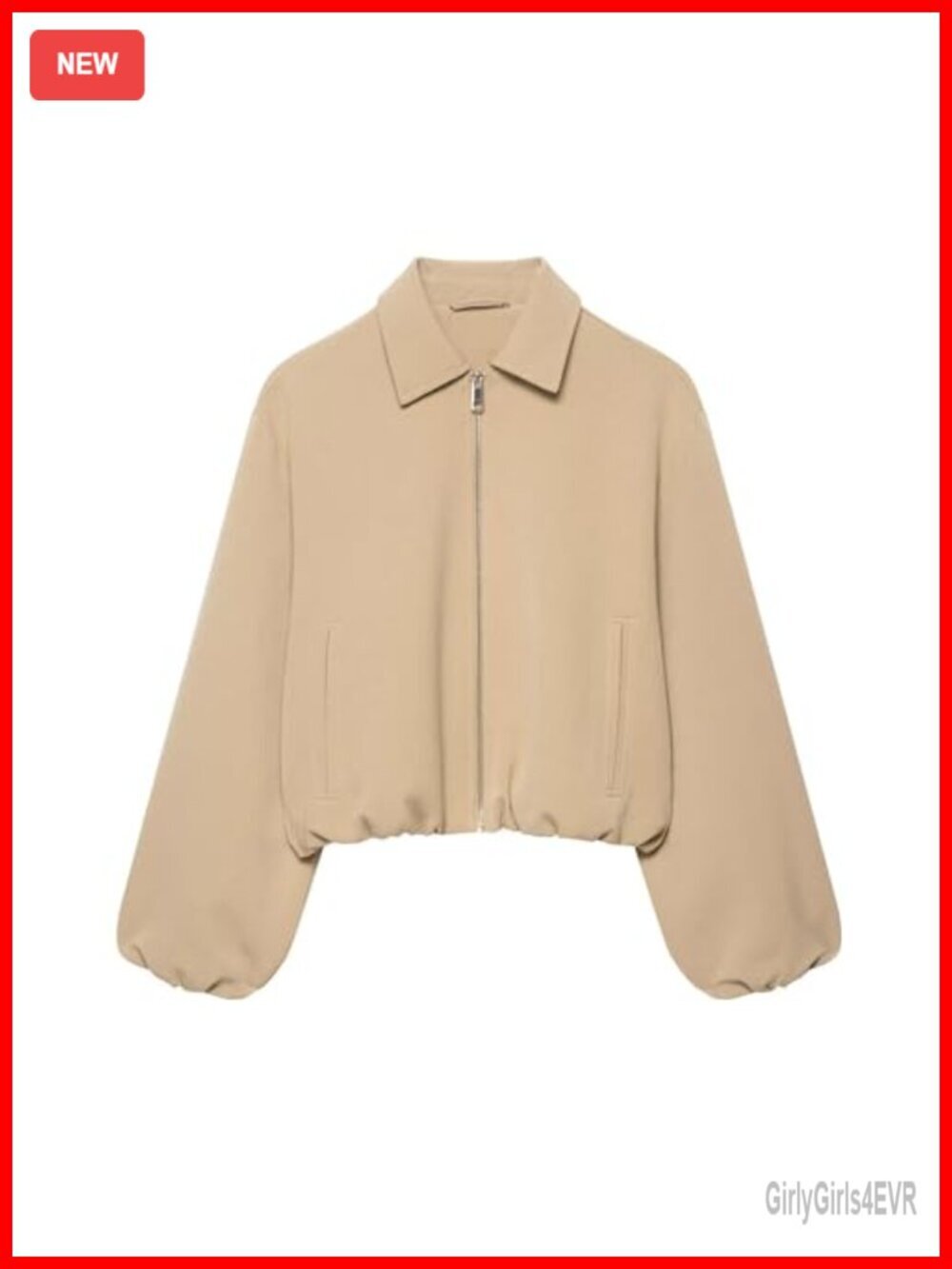Cropped Bomber Jacket Puffed Sleeves Zip Up Trendy Casual Streetwear